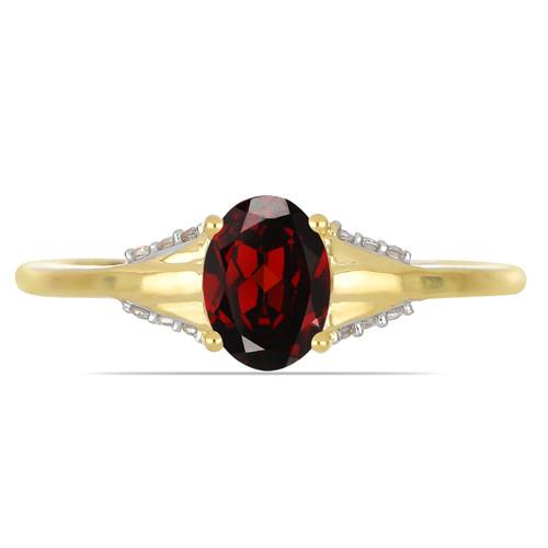 BUY 14K GOLD REAL GARNET GEMSTONE WITH WHITE DIAMOND CLASSIC RING